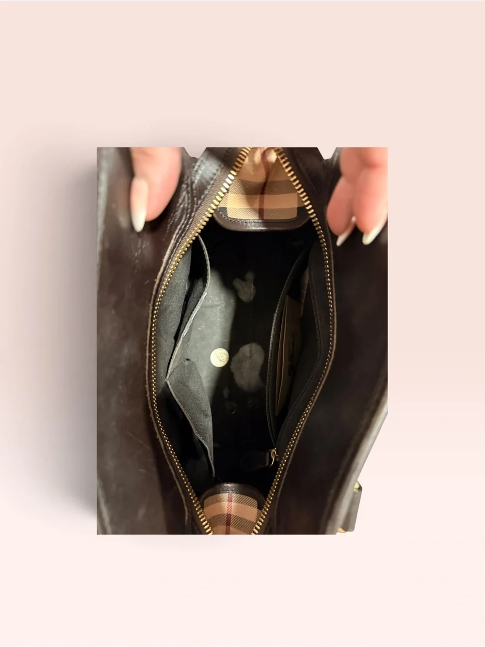 Burberry Beige Check Leather-Trim Briefcase with Gold Hardware